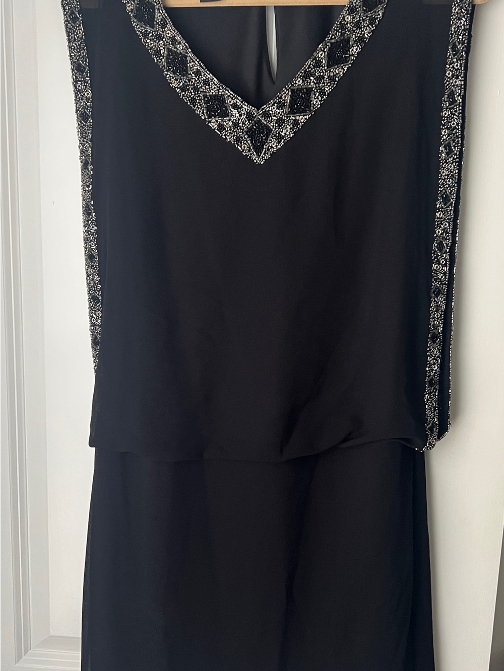 J Kara Black Strapless Evening Dress with Silver Beaded Trim